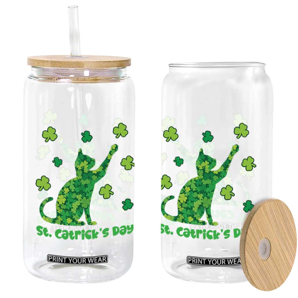 Funny St Catricks Day Glass Can Lucky Shamrock Cat Saint Pattys TS12 Print Your Wear