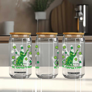 Funny St Catricks Day Glass Can Lucky Shamrock Cat Saint Pattys TS12 Print Your Wear