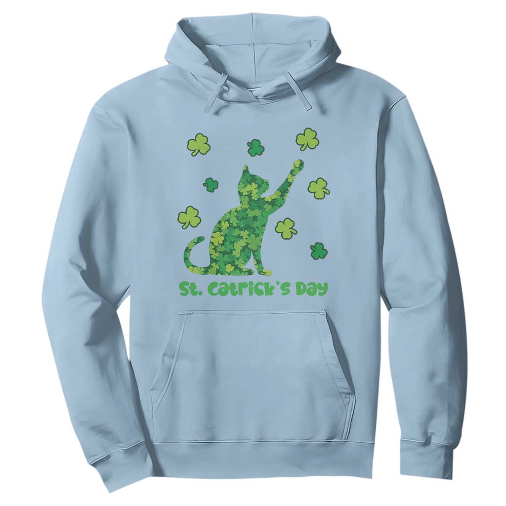 Funny St Catricks Day Hoodie Lucky Shamrock Cat Saint Pattys TS12 Light Blue Print Your Wear