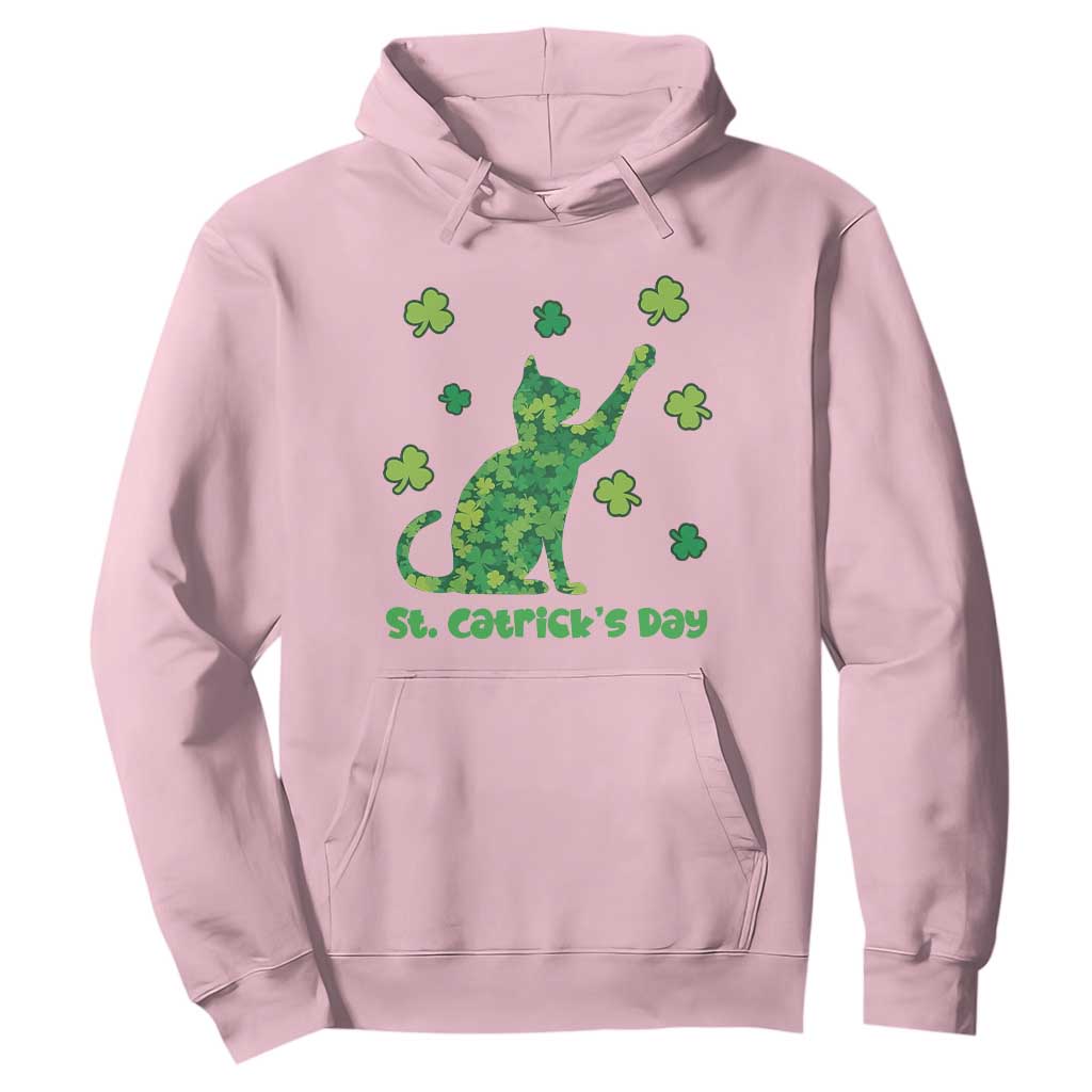 Funny St Catricks Day Hoodie Lucky Shamrock Cat Saint Pattys TS12 Light Pink Print Your Wear
