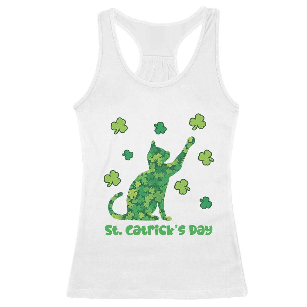Funny St Catricks Day Racerback Tank Top Lucky Shamrock Cat Saint Pattys TS12 White Print Your Wear