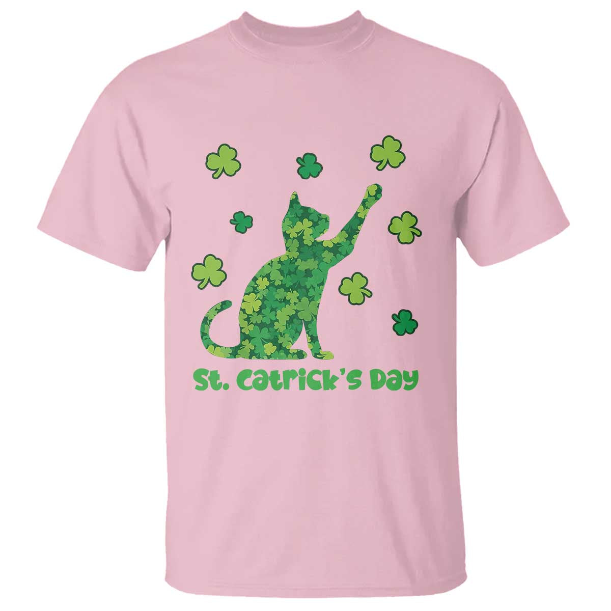 Funny St Catricks Day T Shirt Lucky Shamrock Cat Saint Pattys TS12 Light Pink Print Your Wear