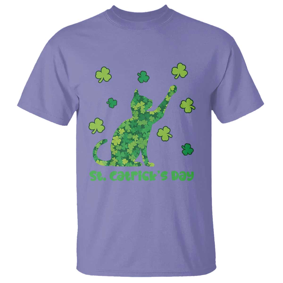 Funny St Catricks Day T Shirt Lucky Shamrock Cat Saint Pattys TS12 Violet Print Your Wear