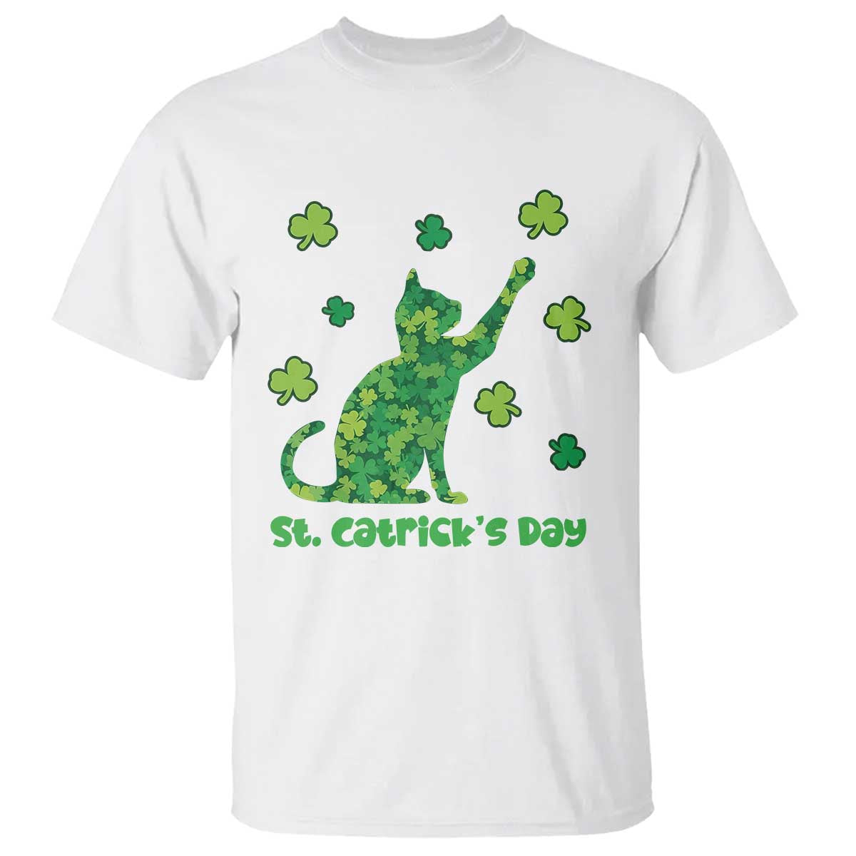 Funny St Catricks Day T Shirt Lucky Shamrock Cat Saint Pattys TS12 White Print Your Wear