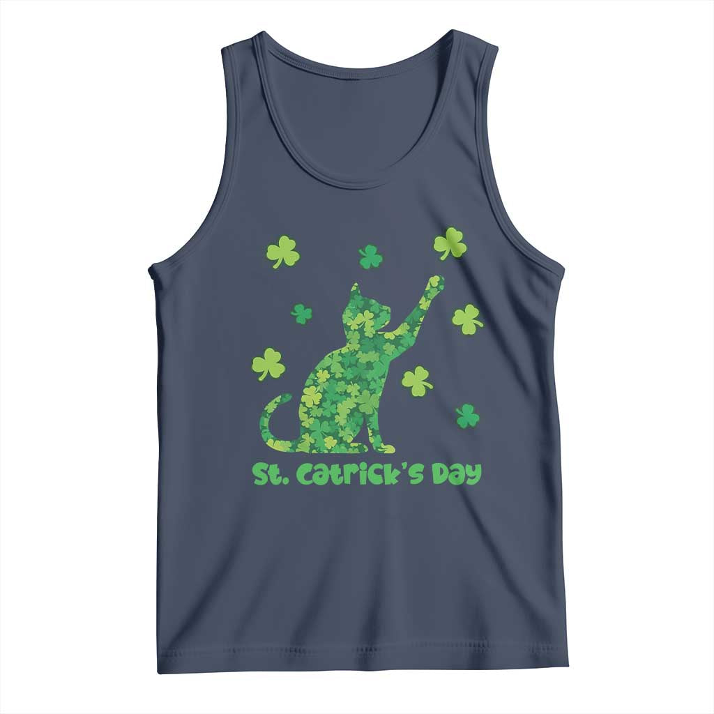 Funny St Catricks Day Tank Top Lucky Shamrock Cat Saint Pattys TS12 Navy Print Your Wear