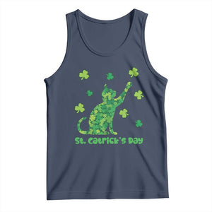 Funny St Catricks Day Tank Top Lucky Shamrock Cat Saint Pattys TS12 Navy Print Your Wear
