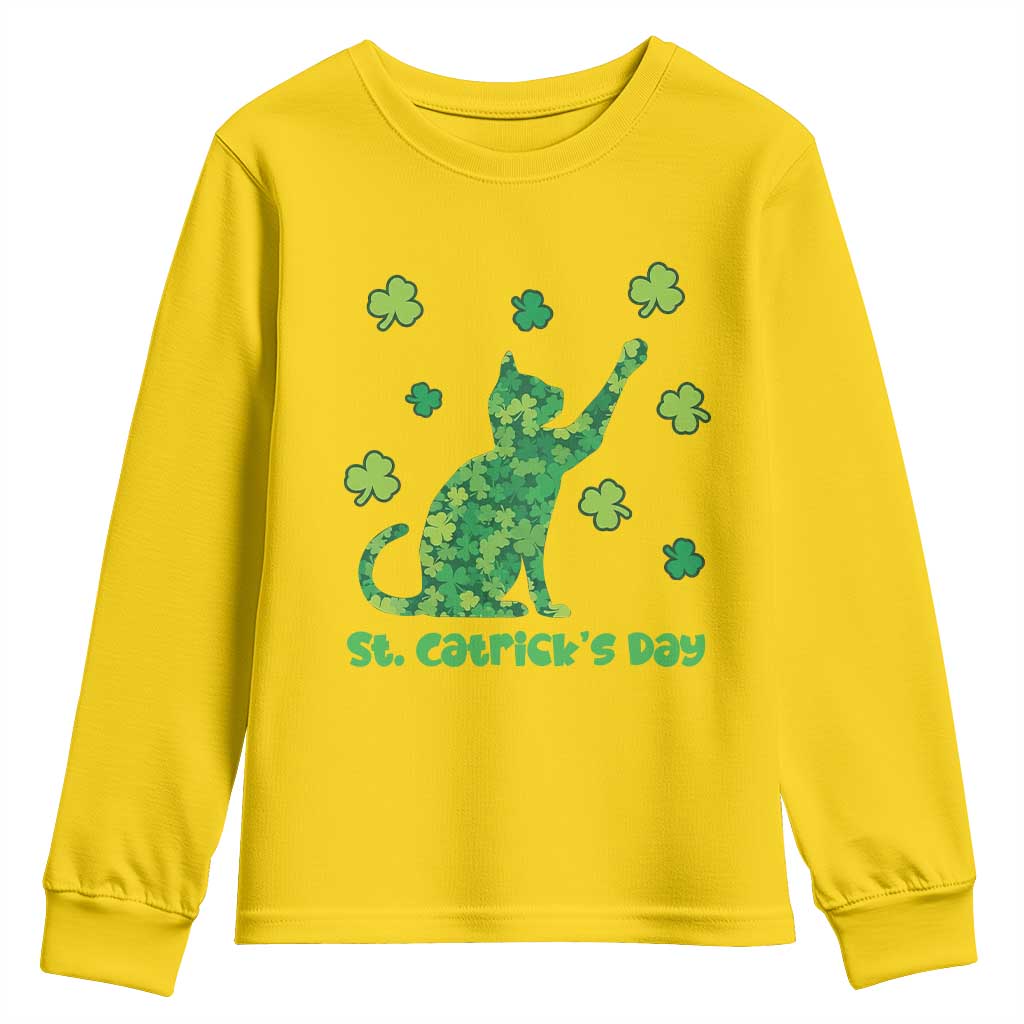 Funny St Catricks Day Youth Sweatshirt Lucky Shamrock Cat Saint Pattys TS12 Daisy Print Your Wear
