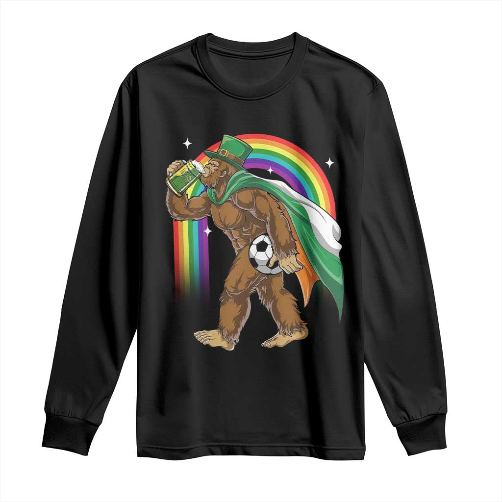 Funny Bigfoot Drinking Beer Long Sleeve Shirt St Patricks Day Soccer Lover TS12 Black Print Your Wear