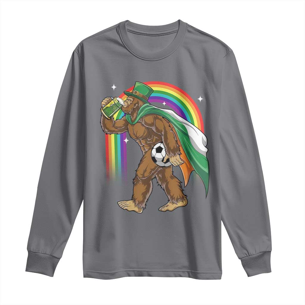 Funny Bigfoot Drinking Beer Long Sleeve Shirt St Patricks Day Soccer Lover TS12 Charcoal Print Your Wear