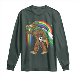 Funny Bigfoot Drinking Beer Long Sleeve Shirt St Patricks Day Soccer Lover TS12 Dark Forest Green Print Your Wear