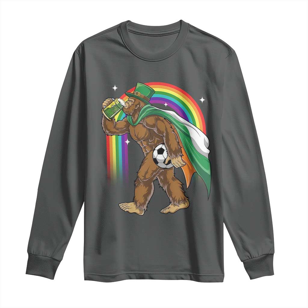 Funny Bigfoot Drinking Beer Long Sleeve Shirt St Patricks Day Soccer Lover TS12 Dark Heather Print Your Wear