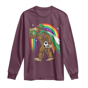 Funny Bigfoot Drinking Beer Long Sleeve Shirt St Patricks Day Soccer Lover TS12 Maroon Print Your Wear