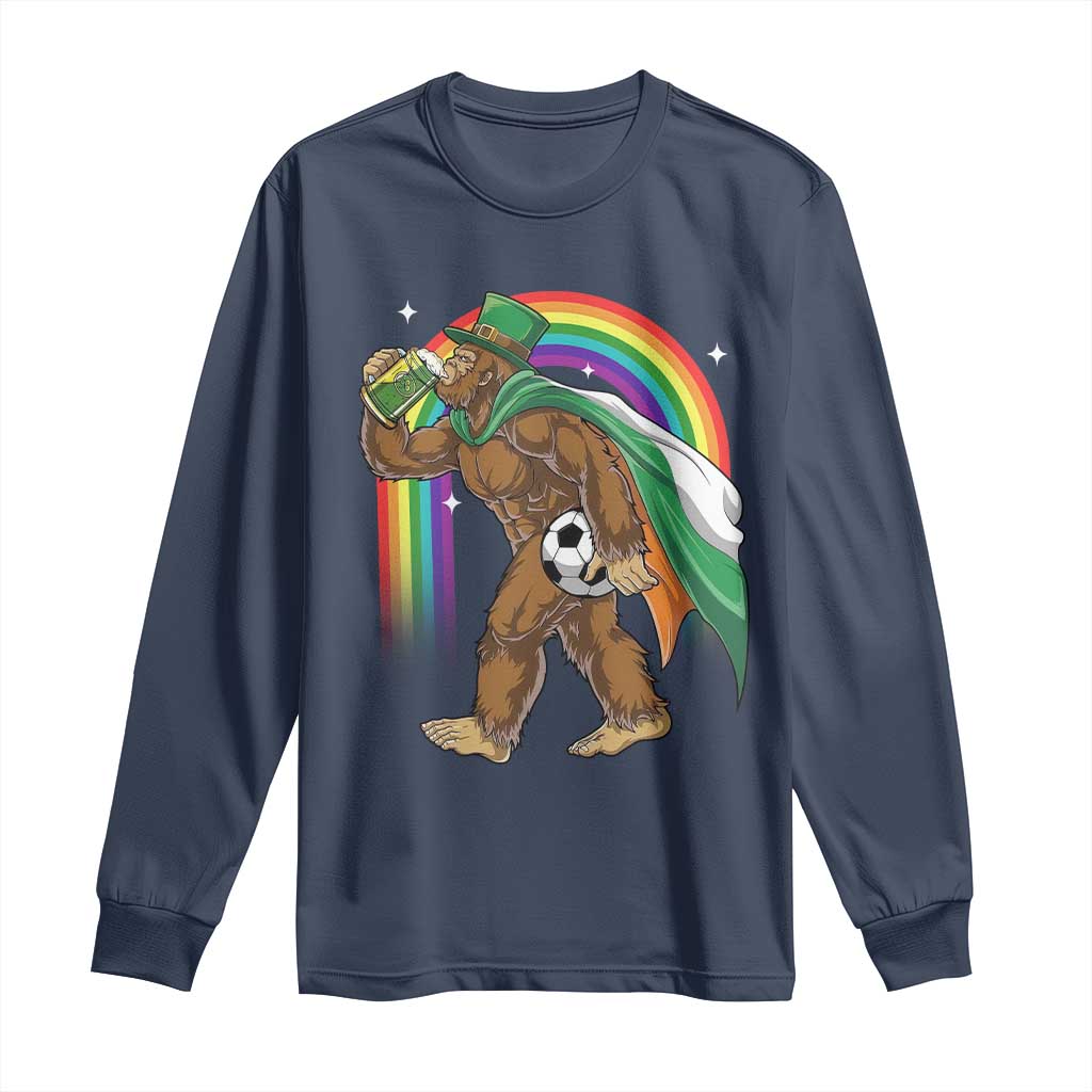 Funny Bigfoot Drinking Beer Long Sleeve Shirt St Patricks Day Soccer Lover TS12 Navy Print Your Wear