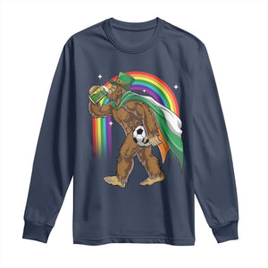 Funny Bigfoot Drinking Beer Long Sleeve Shirt St Patricks Day Soccer Lover TS12 Navy Print Your Wear