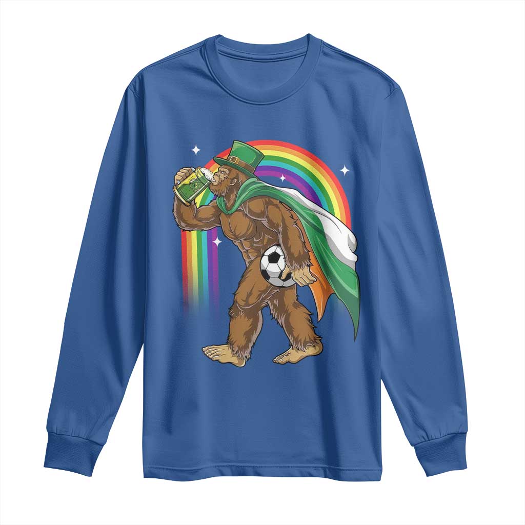 Funny Bigfoot Drinking Beer Long Sleeve Shirt St Patricks Day Soccer Lover TS12 Royal Blue Print Your Wear
