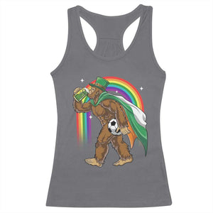 Funny Bigfoot Drinking Beer Racerback Tank Top St Patricks Day Soccer Lover TS12 Charcoal Print Your Wear