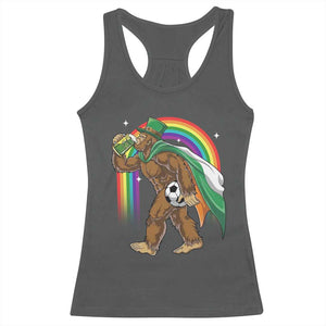 Funny Bigfoot Drinking Beer Racerback Tank Top St Patricks Day Soccer Lover TS12 Dark Heather Print Your Wear