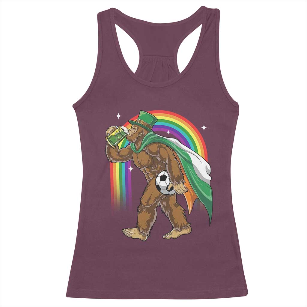 Funny Bigfoot Drinking Beer Racerback Tank Top St Patricks Day Soccer Lover TS12 Maroon Print Your Wear