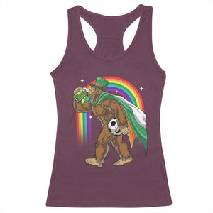 Funny Bigfoot Drinking Beer Racerback Tank Top St Patricks Day Soccer Lover TS12 Maroon Print Your Wear