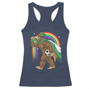 Funny Bigfoot Drinking Beer Racerback Tank Top St Patricks Day Soccer Lover TS12 Navy Print Your Wear