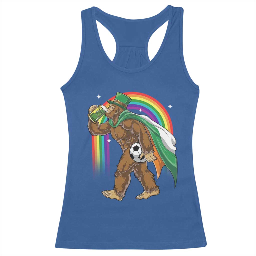Funny Bigfoot Drinking Beer Racerback Tank Top St Patricks Day Soccer Lover TS12 Royal Blue Print Your Wear