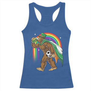 Funny Bigfoot Drinking Beer Racerback Tank Top St Patricks Day Soccer Lover TS12 Royal Blue Print Your Wear