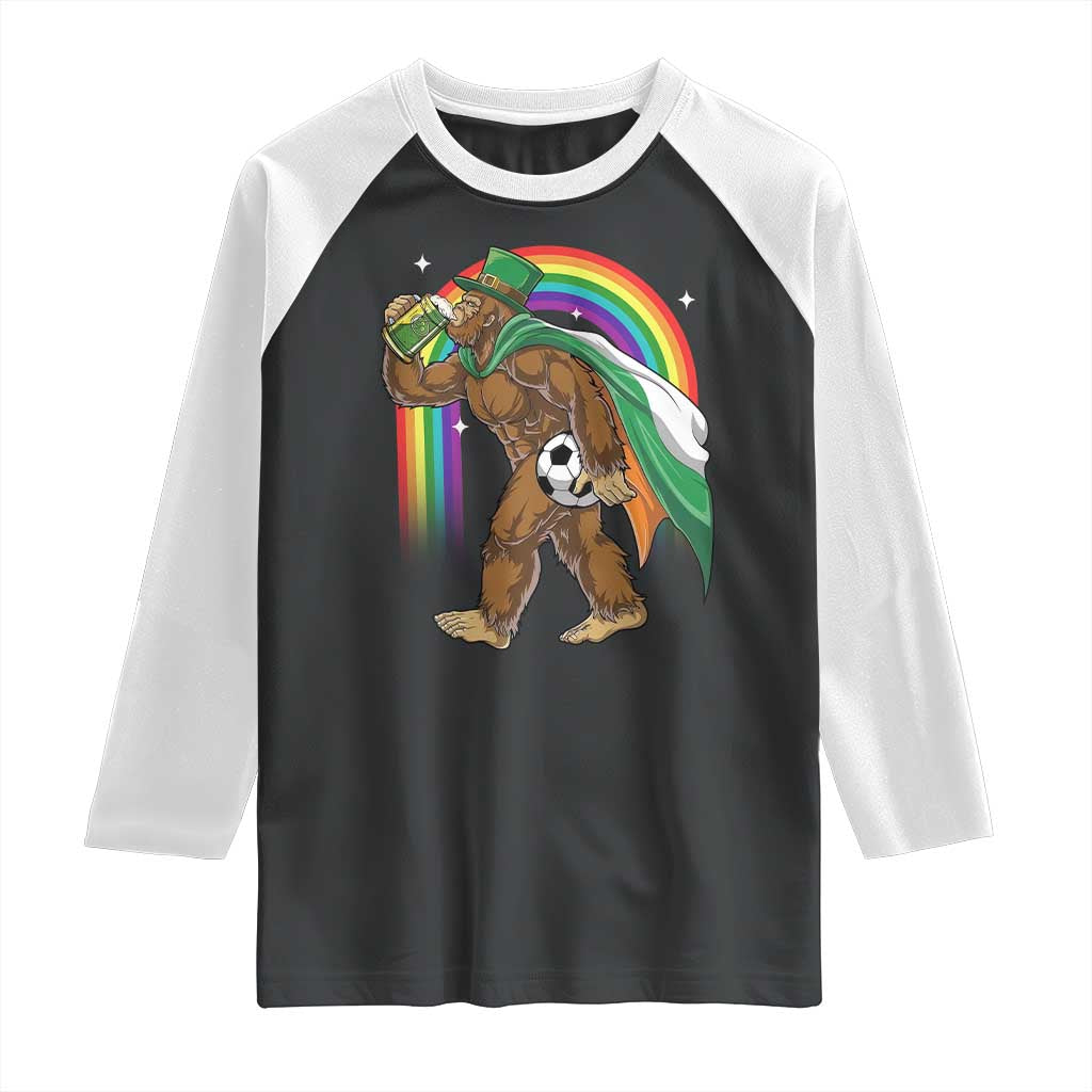 Funny Bigfoot Drinking Beer Raglan Shirt St Patricks Day Soccer Lover TS12 Black White Print Your Wear