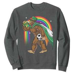 Funny Bigfoot Drinking Beer Sweatshirt St Patricks Day Soccer Lover TS12 Dark Heather Print Your Wear