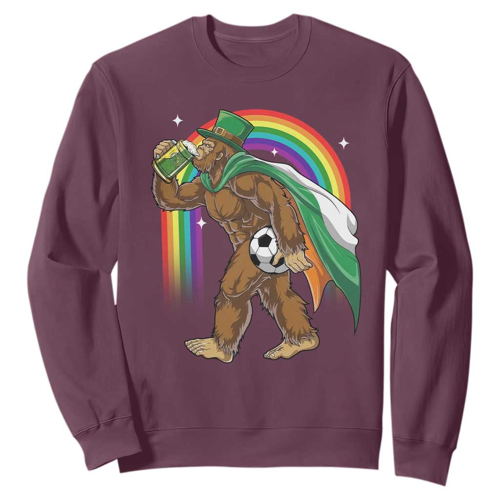 Funny Bigfoot Drinking Beer Sweatshirt St Patricks Day Soccer Lover TS12 Maroon Print Your Wear