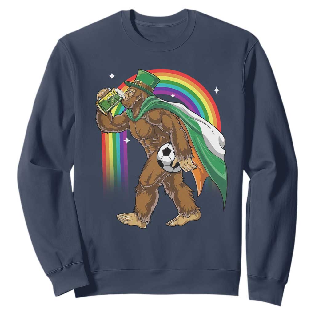 Funny Bigfoot Drinking Beer Sweatshirt St Patricks Day Soccer Lover TS12 Navy Print Your Wear