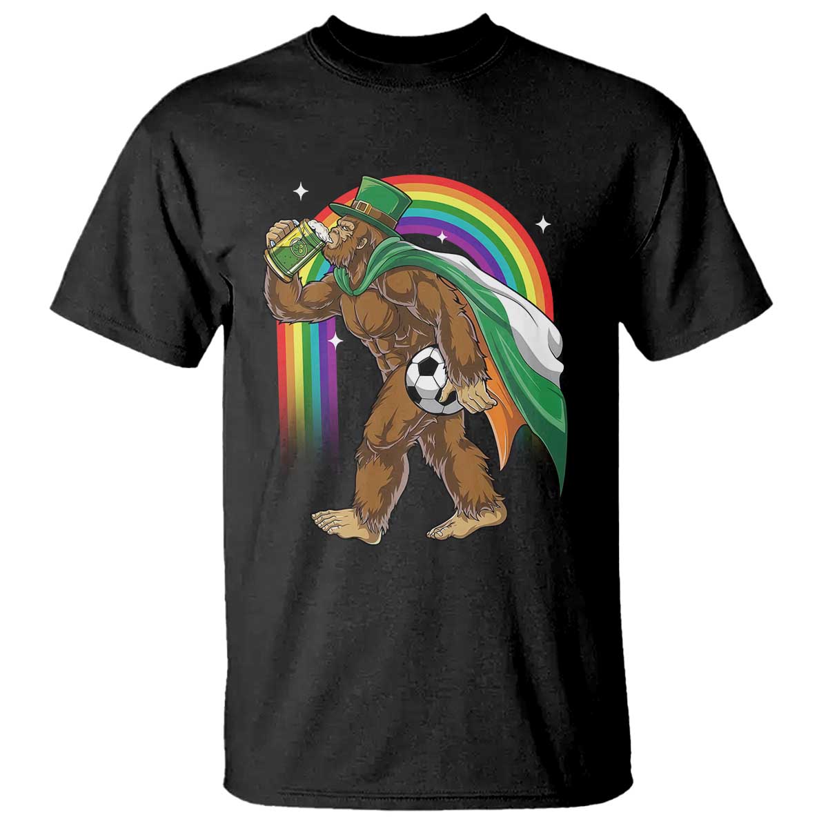 Funny Bigfoot Drinking Beer T Shirt St Patricks Day Soccer Lover TS12 Black Print Your Wear