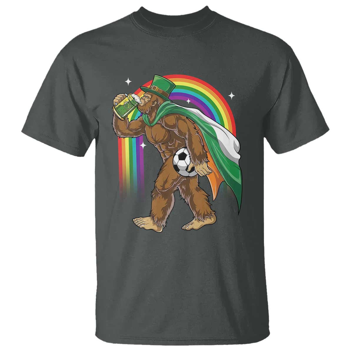 Funny Bigfoot Drinking Beer T Shirt St Patricks Day Soccer Lover TS12 Dark Heather Print Your Wear