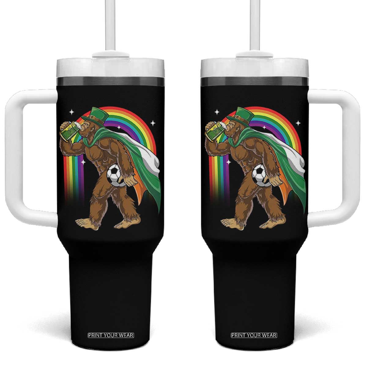 Funny Bigfoot Drinking Beer Tumbler With Handle St Patricks Day Soccer Lover TS12 One Size: 40 oz Black Print Your Wear