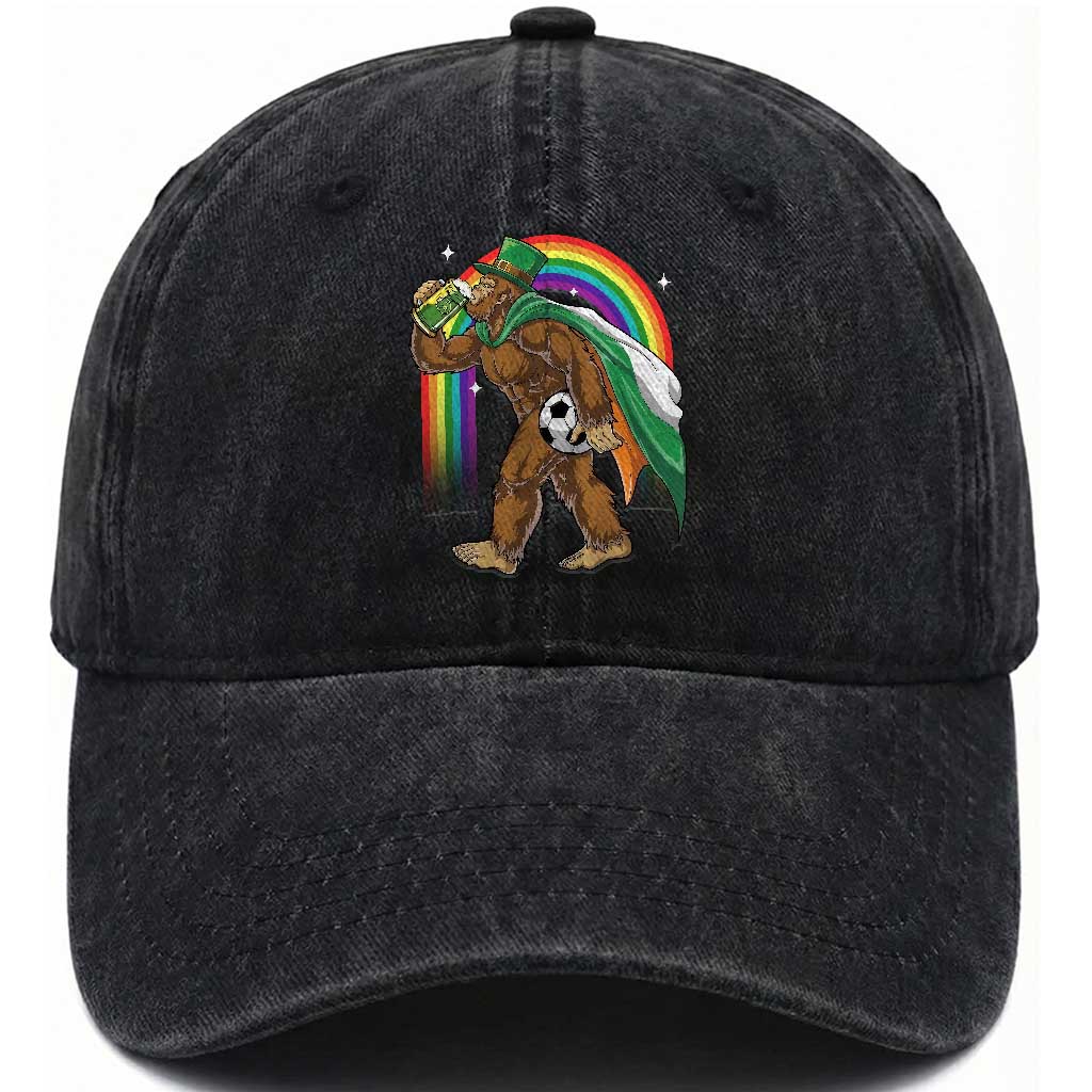 Funny Bigfoot Drinking Beer Washed Cotton Baseball Cap St Patricks Day Soccer Lover TS12 Print Your Wear