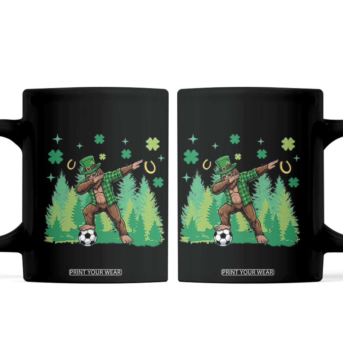 Lucky Sasquatch Soccer Player Coffee Mug Funny St Patricks Day Gift TS12 Black Print Your Wear