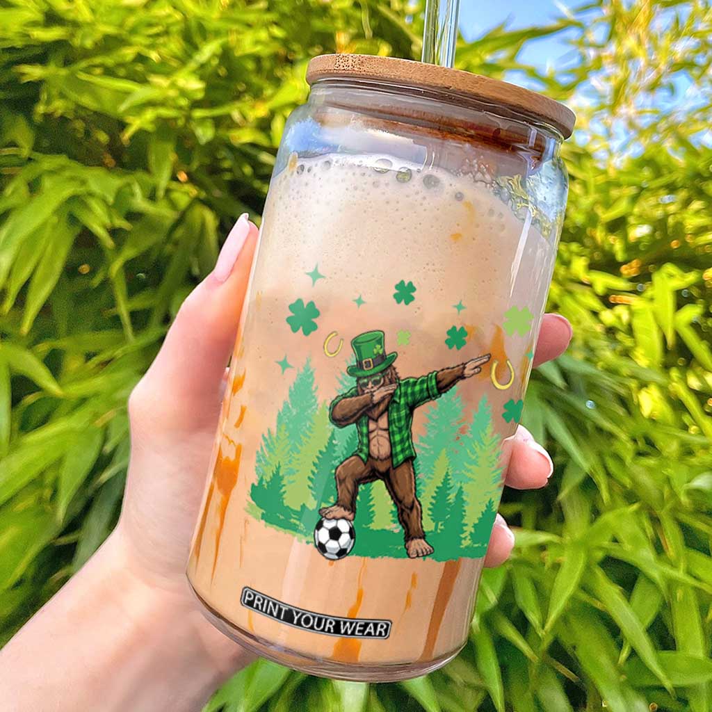 Lucky Sasquatch Soccer Player Glass Can Funny St Patricks Day Gift TS12 Black Print Your Wear