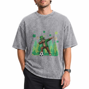 Lucky Sasquatch Soccer Player Washed Cotton T-Shirt Funny St Patricks Day Gift