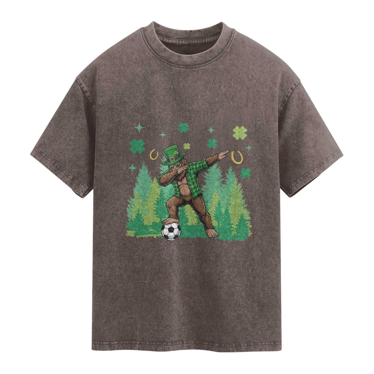 Lucky Sasquatch Soccer Player Washed Cotton T-Shirt Funny St Patricks Day Gift