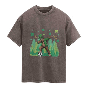 Lucky Sasquatch Soccer Player Washed Cotton T-Shirt Funny St Patricks Day Gift