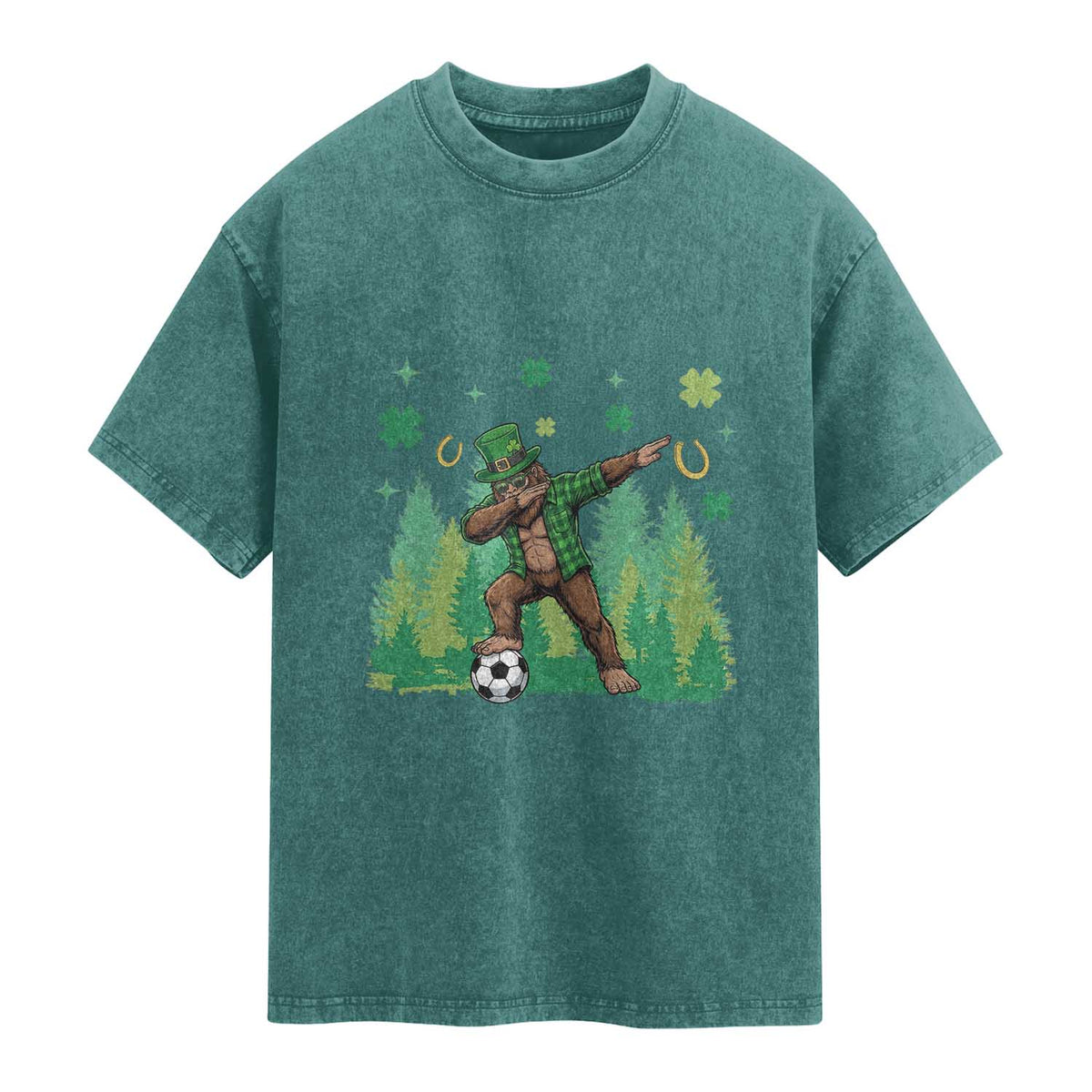 Lucky Sasquatch Soccer Player Washed Cotton T-Shirt Funny St Patricks Day Gift
