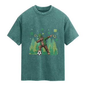 Lucky Sasquatch Soccer Player Washed Cotton T-Shirt Funny St Patricks Day Gift