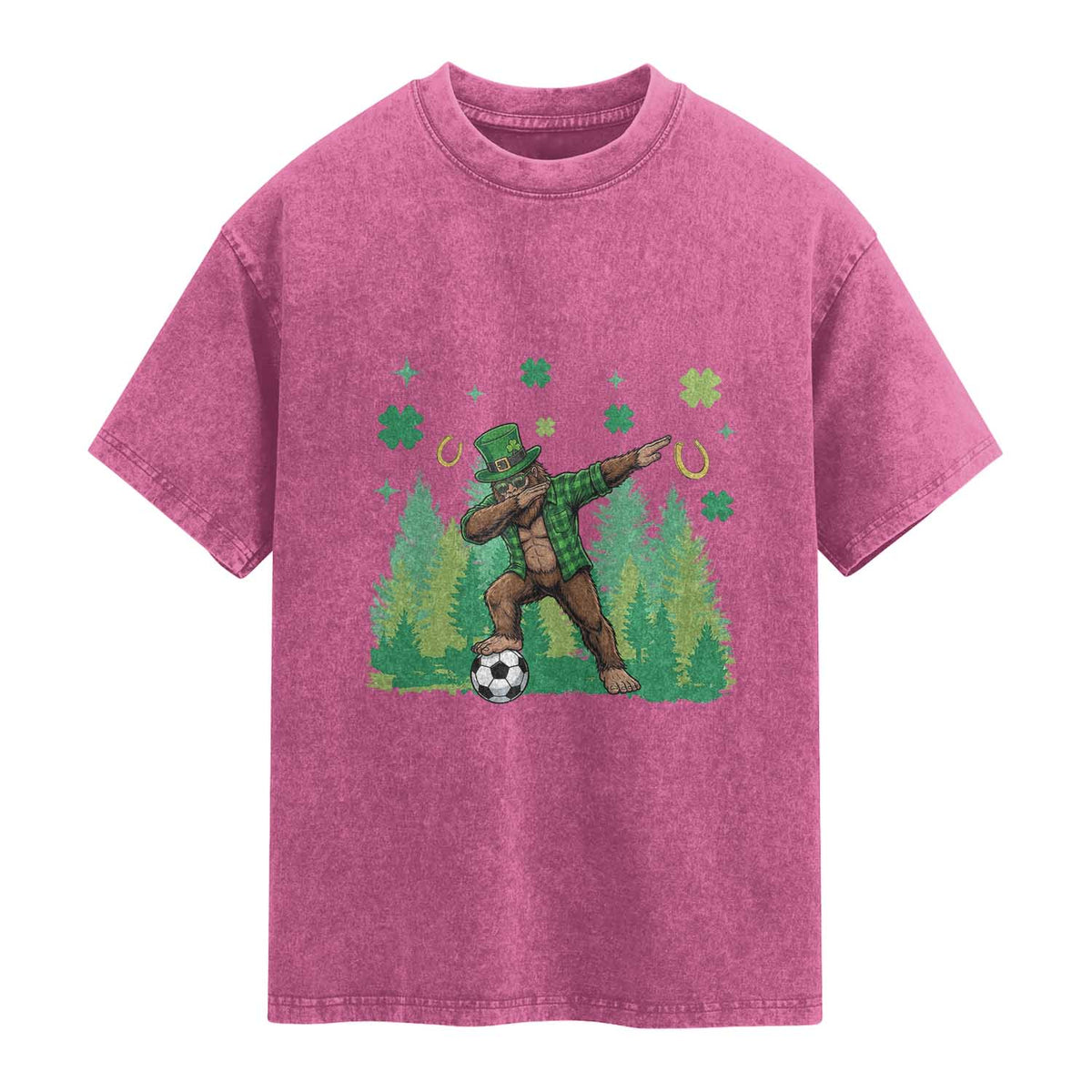 Lucky Sasquatch Soccer Player Washed Cotton T-Shirt Funny St Patricks Day Gift