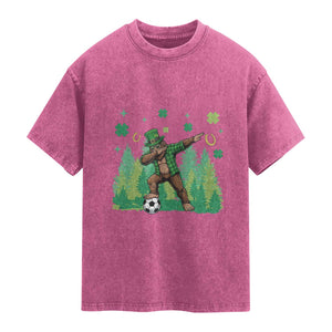 Lucky Sasquatch Soccer Player Washed Cotton T-Shirt Funny St Patricks Day Gift