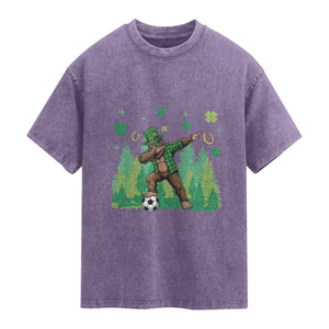 Lucky Sasquatch Soccer Player Washed Cotton T-Shirt Funny St Patricks Day Gift