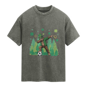Lucky Sasquatch Soccer Player Washed Cotton T-Shirt Funny St Patricks Day Gift