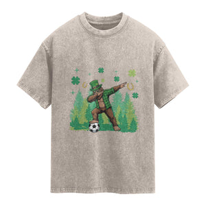 Lucky Sasquatch Soccer Player Washed Cotton T-Shirt Funny St Patricks Day Gift