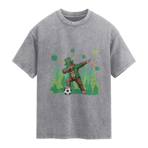 Lucky Sasquatch Soccer Player Washed Cotton T-Shirt Funny St Patricks Day Gift