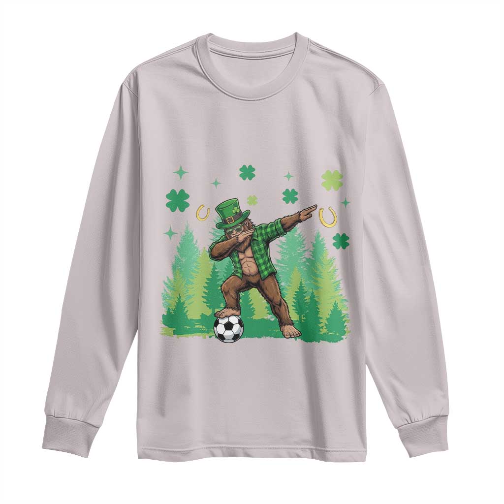 Lucky Sasquatch Soccer Player Long Sleeve Shirt Funny St Patricks Day Gift TS12 Ice Gray Print Your Wear