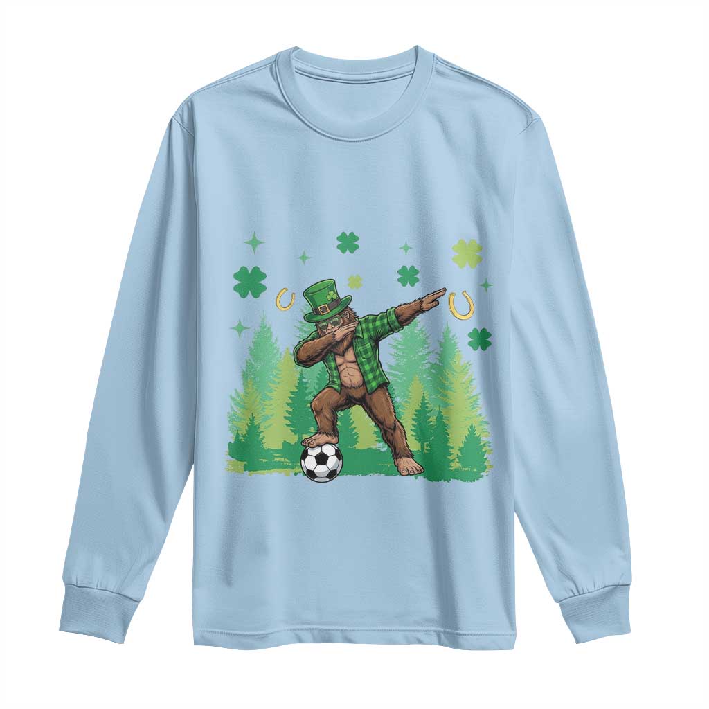 Lucky Sasquatch Soccer Player Long Sleeve Shirt Funny St Patricks Day Gift TS12 Light Blue Print Your Wear