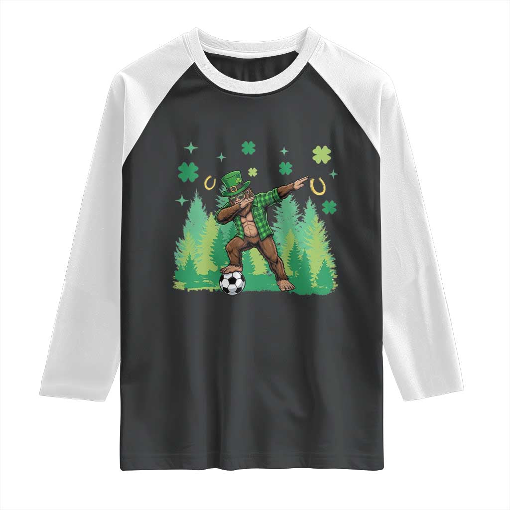Lucky Sasquatch Soccer Player Raglan Shirt Funny St Patricks Day Gift TS12 Black White Print Your Wear